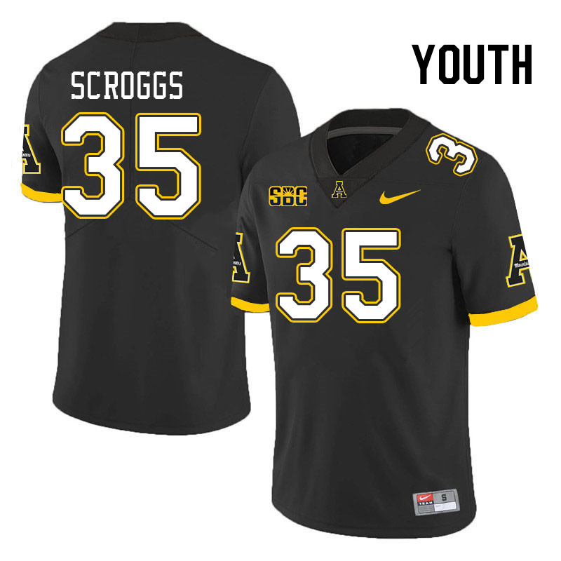 Youth #35 Jack Scroggs Appalachian State Mountaineers College Football Jerseys Stitched Sale-Black